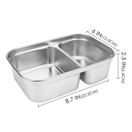Linkidea 304 Stainless Steel Electric Lunch Box Inner Container, 8.7" Removable Reusable Tray Compatible with DUPASU 1.8L, Two-Compartments Food Organizer Replacement (Silver)