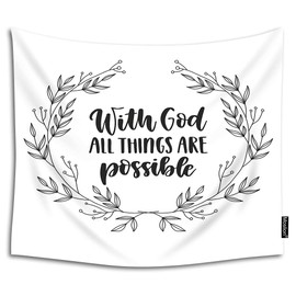 Moslion with God All Things are Possible Tapestry Handwritten Letter Quote Bible Verse Floral Wall Hanging Tapestry for Living Room Bedroom Dorm Home Decorative Polyester 60W x 51H