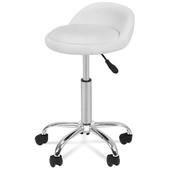 HomGarden Adjustable Hydraulic Rolling Swivel Stool for Massage Salon Office Facial Spa Medical Tattoo Chair Stool w/Backrest Cushion & Wheels (White 1pcs)