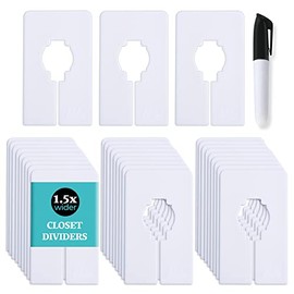 30 Closet Dividers for Hanging Clothes- Rectangle Clothing Size Dividers for Racks, 1.5x Wider White Closet Divider Set with Marker