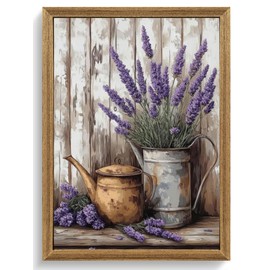 FWAHREN Vintage Lavender Flower Framed Canvas Wall Art, Modern Farmhouse Pictures Prints Artwork, Rustic Cottage Country Floral Paintings Wall Decor for Living Room Bedroom Bathroom Kitchen, 12x16in