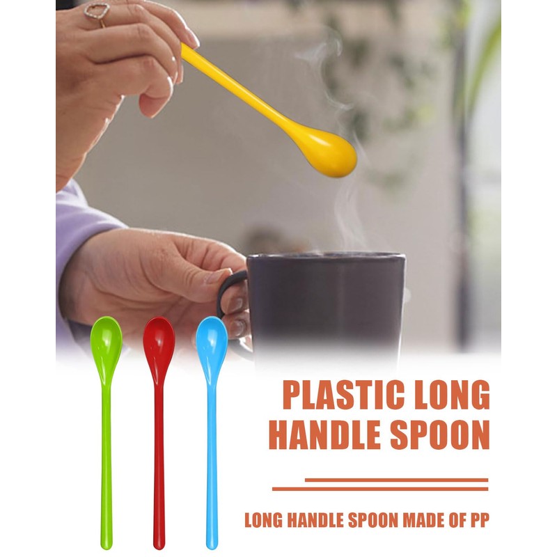 QLEUIFT Pack of 6 Colourful Length Plastic Spoons, Coffee Spoons,