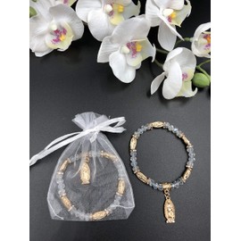 12 PCS Crystal Lady Guadalupe Rosary Bracelet Silver With Organza Bags - Baptism Favor / Christening Favor /Recuerdos de Bautizo / Quinceanera/ Baby Shower