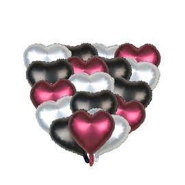 Meetppy 18PCS Burgundy Silver Black Heart Balloons Burgundy Foil Balloons 18inch Metallic Silver Black Mylar Balloons For Wedding Birthday Baby Shower Party Supplies