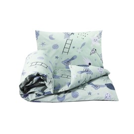 Hajran Linen 100% Pure Cotton 2 Pcs Baby Cot Duvet/Quilt Cover Set | 1 Duvet/Quilt Cover (120 x 90 cm) & 1 Pillowcase (40 x 60 cm) | Breathable, Soft, Comfy, Anti-allergic (Grey Teddy & Moon)