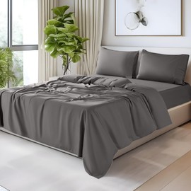 SONORO KATE 100% Egyptian Cotton Sheets - 1200 Thread Count, Luxury & Cooling Hotel Cotton Bed Sheets Set 4 Piece, Sateen Weave for Soft Feel, Fits Upto 16" Mattress (Dark Grey, California King)