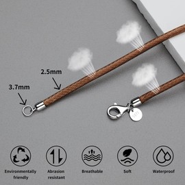JEVINDA Leather Necklace for Men Women 925 silver buckle Cord Chain Waterproof 18''-24''optional 2.5mm Rope Chain DIY for Pendant With gift box (18'', Brown)