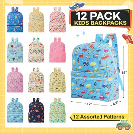 Amylove 12 Pack Kids Backpacks Bulk Toddler Boys Girls Back to School Backpacks for Preschool, Kindergarten, Elementary (15 Inch, Classic Color)