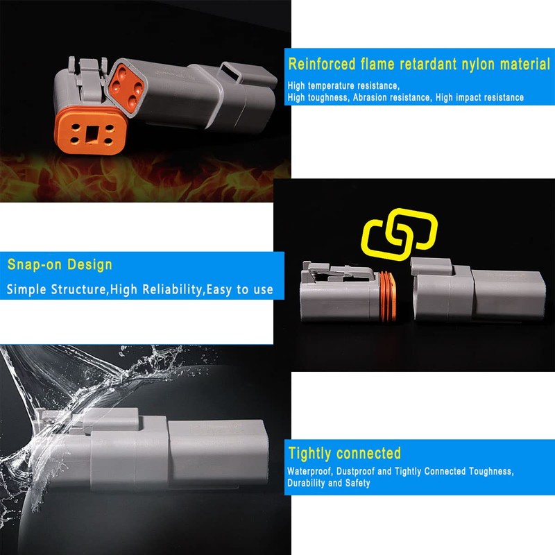 DT Connector 3 Pin Gray IP67 Waterproof Electrical Wire Connector