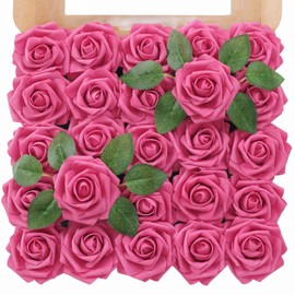 TINGE TIME Artificial Flowers 3" Rose, 25pcs Flowers with Stem, Roses for DIY Wedding Decorations Bouquets Centerpieces Boutonniere Floral Arrangements Bridal Shower (Hot Pink)