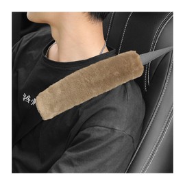 Ziciner 2 Packs Car Seatbelt Covers Shoulder Pad, Universal Soft Faux Sheepskin Shoulder Cover for Comfortable Driving, Fluffy Seat Belt Protector Help to Protect Your Neck and Shoulder (Light Brown)