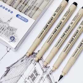 Hopesky 9 Pack Fineliner Drawing Pens – Black Waterproof Micro Line Ink Pens with Assorted Tip Sizes (005 to BR) for Manga, Sketching, Journaling & Technical Illustration