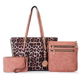 Montana West Tote Bag for Women Purse and Hand Bags Tote Purse and Wallet Set Shoulder Satchel Bag for Women Leopard Print gifts pink MWC3-G055PK