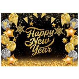 Allenjoy Happy New Year Backdrop Hello 2024 Photography Background Black and Gold Glitter Bokeh New Year's Eve Party Decor Banner Photo Booth Studio Party Supplies Gift Ideas