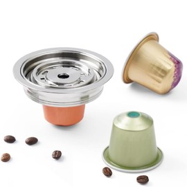 Reusable Coffee Pods Adapter, Stainless Steel Coffee Capsule Converter Holder, Compatible with ENV135, GCA1, VertuoNext&POP, with Spoon and Brush (80ML)