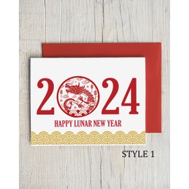 Lunar New Year 2024 Card | Chinese New Year | Year of the Dragon | Red and Gold Chinese Zodiac | Choose From Different Designs and Quantities (STYLE 4 SET OF 10 CARDS)
