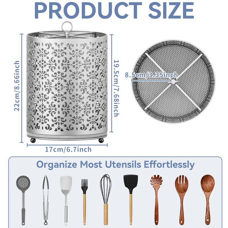 YIUKEA Extra Large Utensil Holder - 360° Rotating Cooking Utensils