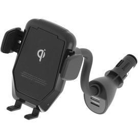 Kashimura Wireless Charging & Electric Holder with Automatic Open/Close by Smartphone Hover, Flexible Arm Design, Note-Compatible, USB 4.8A, NKW-31, Black