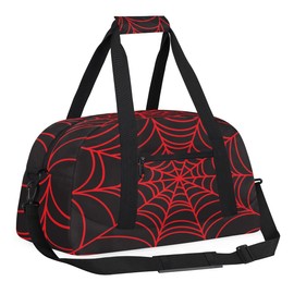 Kids Overnighter Duffel Bags for Boys Girls, Black Spider Web Carry-On Size Sports Gym Bag with Front Zipper Pocket for School Practice or Overnight Travel Weekender Sleepover Tote Bag