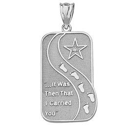 Claddagh Gold Sterling Silver It Was Then That I Carried You Footprints In The Sand CZ Pendant