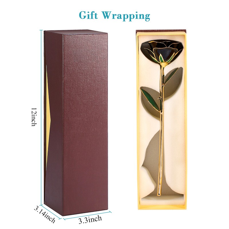 Long Stem Dipped 24k Gold Trim Red Rose In Gold