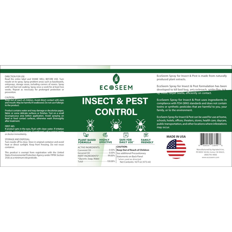 EcoSeem Insect & Pest Control Spray – Natural Essential -