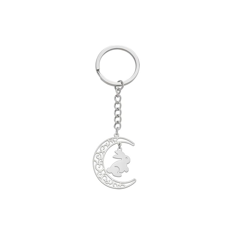 Llavero de conejo de acero inoxidable para mujer, diseño de