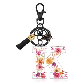 Oubaka Alphabet Initial Letter Keychain for Women, Acrylic Alphabet Keyrings Cute Letters Keyring Tassel Butterfly Pendant Key Ring for Backpack Handbag(Letter K)