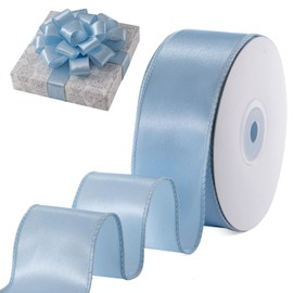 FAKILO Light Blue Satin Wired Ribbon 1.5 Inch X 20 Yards Light Blue Wired Ribbon for Gift Wrapping Christmas Tree Decoration Bows Making Wreath DIY Crafts Wedding Decor and Home Decor