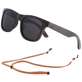An Swallow Mens Wooden Sunglasses Polarised for Men Women, Womens Wood Sunglasses Bamboo Case with Strap (Black Wood, Grey Lens)