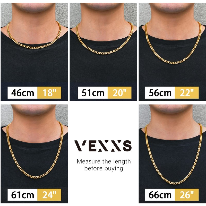 VEXXS 3/4/5/6 mm Men's Curb Chain, 18 K Gold Plated