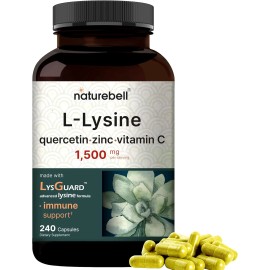 Naturebell L-Lysine 1000mg + Quercetin 250mg – Vitamin C, Zinc, 240 Capsules
