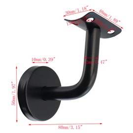 Mewutal 5pcs Stainless Steel Handrail Brackets Wall Mounted Curved Staircase Handrail Railing Holders Black Stairway Armrest Brackets with Base Cover and Screws (Black Curved Mounting Plate)