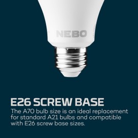 NEBO BLACKOUT BACKUP Emergency Bulb | 850 Lumens, 4 Light Modes, LED Rechargeable Light Bulb, Automatic Charging, Works Without Power, E26 Screw Base, Includes Power Cap & Portable Hanging Hook