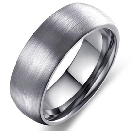 Adreamz 8mm Womens Silver Tungsten Wedding Ring Wedding Band For Men Women Domed Brushed, 10.5, Tungsten Carbide, No Gemstone