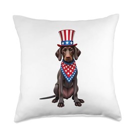 German Shorthaired Pointer dog, July 4th, Patriotic Throw Pillow
