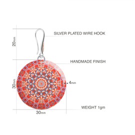 Handmade Mandala Dangle Round Earrings for Women, Boho Costume Statement Jewellery (Style 36 - Red Tarracota)