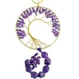 KYEYGWO Amethyst Stone Tree of Life Hanging Ornament with Amethyst Tumbled Stones, Healing Crystal Hanging Gemstone Dream Catcher, Handmade Wind Chimes, Hanging Decoration for Home, Office, Wedding, Souvenir