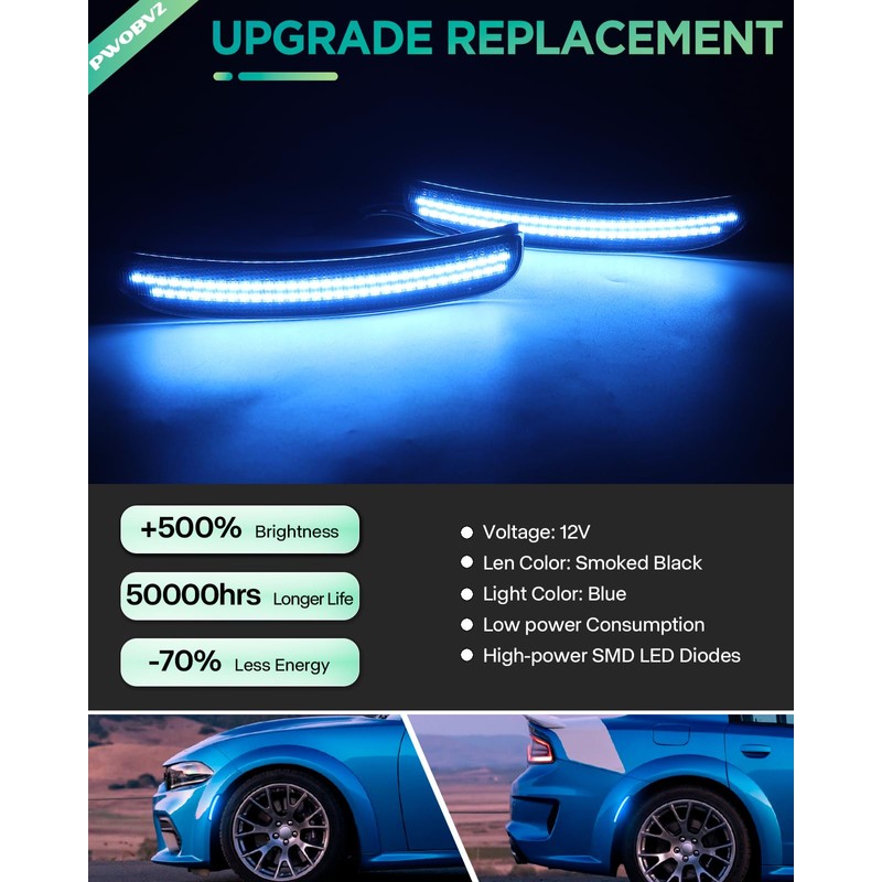 PWOBVZ Blue LED Side Marker Lights for Dodge Charger 2015