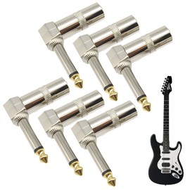 1/4inch 90 Degree Right Angle TS Mono Male Jack Connector, 6 Pack 6.35mm Heavy Duty Solderable Plug L Type Audio Cable Connector for Guitar, Speaker, Microphone Cables (DIY Soldering Required)