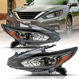 TUSDAR [Halogen Model w/o LED DRL Headlight Assembly Replacement for 2016 2017 2018 Nissan Altima Black OEM Headlamp Passenger and Driver Side