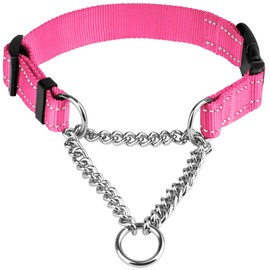 CollarDirect Reflective Dog Collar Martingale Collars Side Release Buckle Chain Training Adjustable Pet Choke Collars (M, Neck Size 14"-17", Pink)