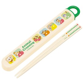 Skater ABS2AMAG-A Children's Antibacterial Slide Chopsticks Case Set, Animal Crossing, Girls, Made in Japan