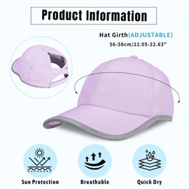 Women's High Ponytail Baseball Cap, Criss Cross Ponytail Hat, Quick-Drying Sports Hat for Running, Golf, Hiking Purple