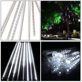 LED Meteor Shower Rain Lights,Drop/Icicle Snow Falling Raindrop 30cm 8 Tubes Waterproof Cascading Lights for Wedding Xmas Home Decor (White)
