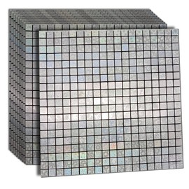 10 Sheets Self-Adhesive Aluminum Mosaic Peel and Stick Metal Tiles 3D Wall Sticker Panel Backsplash for Kitchen & Bathroom (12"x12" Bronze) (Lasing Silver)