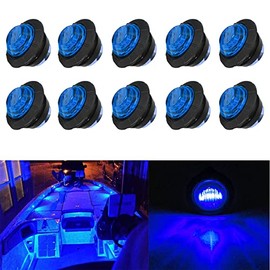 UWDESY 10Pcs Blue Waterproof 3 LED Round Boat LED Light,Boat Interior Light,Marine Boat Navigation Deck Courtesy Utility Lights for Yacht Boat Step Cockpit Bow Stern Fishing Pontoon Sailboat Kayak