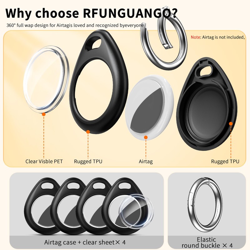 RFUNGUANGO Compatible AirTag Holder Air Tag Keychain Protective Case -