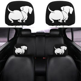 Dujiea 2 Pack Black Dachshund Dog Car Headrest Covers, Universal Soft Car Seat Head Rest Cover Protector, Vehicle Accessories Fabric Headrest Cover for Cars Vans Trucks