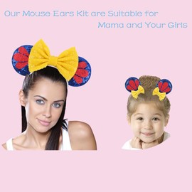 Sparkle Sequin Mouse Ears Headband and 2pcs Glitter Bows Hair Clips Cute Decorative Accessories for Women Birthday Princess Dress Cosplay Party Favor (Yellow Bow)